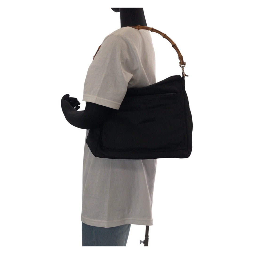 GUCCI Shoulder Bag 000 2032 0509 Canvas, Leather black Bamboo Women Used Authentic