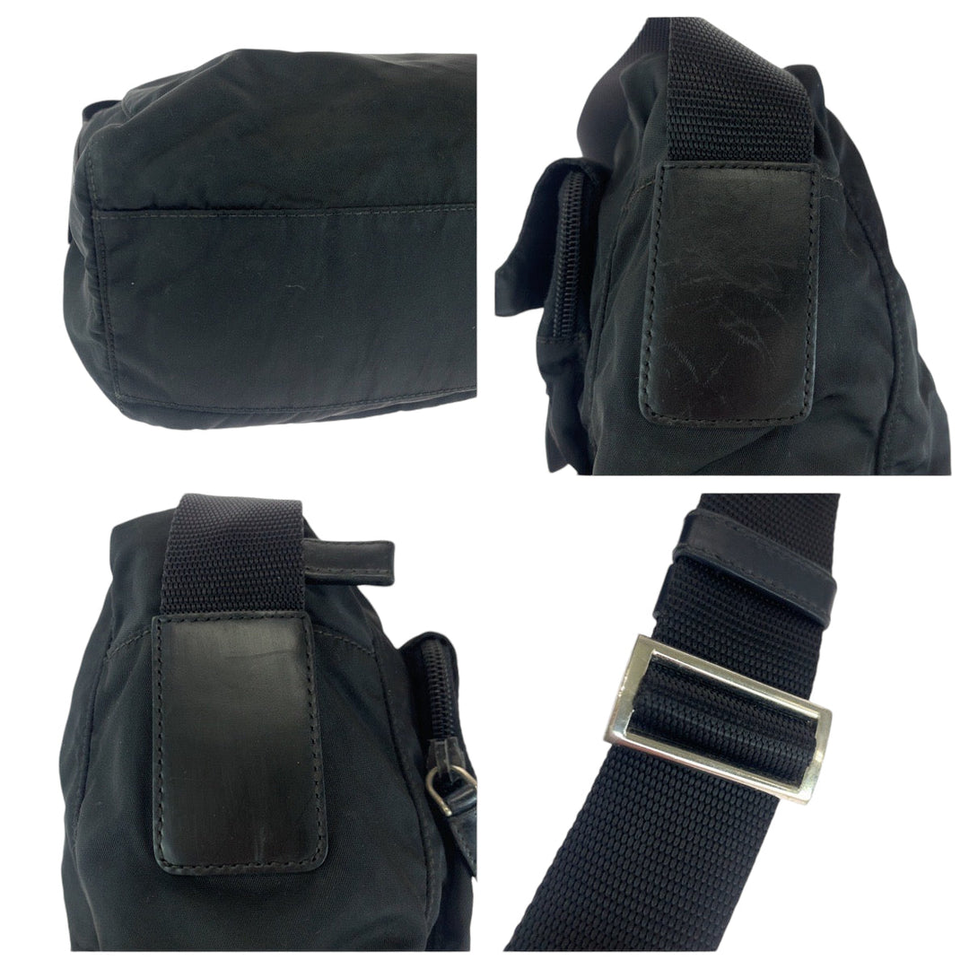 PRADA Shoulder Bag Nylon black Shoulder Bag pochette Test Triangle With logo mens Used Authentic