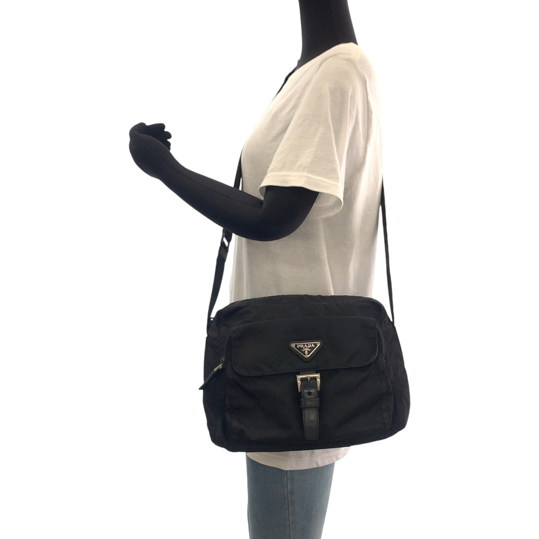 PRADA Shoulder Bag Nylon black Shoulder Bag pochette Test Triangle With logo mens Used Authentic