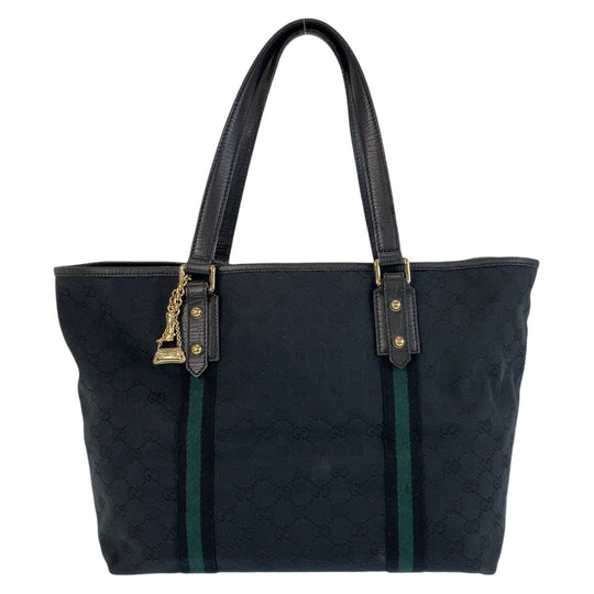 GUCCI Tote Bag 139260 GG canvas, leather black Tote Bag Shoulder Bag Sherry line Women Used Authentic