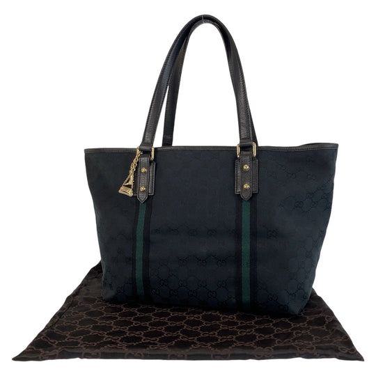 GUCCI Tote Bag 139260 GG canvas, leather black Tote Bag Shoulder Bag Sherry line Women Used Authentic