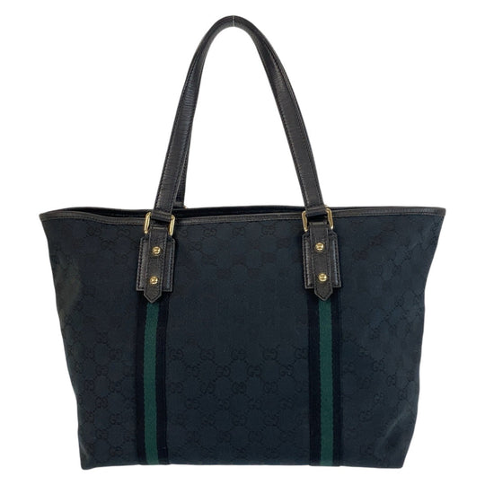 GUCCI Tote Bag 139260 GG canvas, leather black Tote Bag Shoulder Bag Sherry line Women Used Authentic