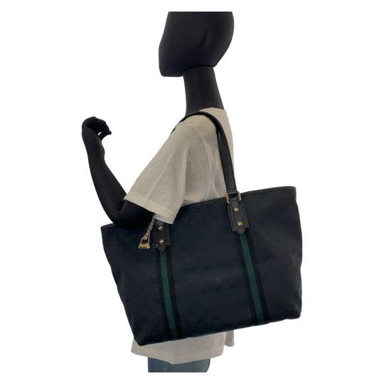 GUCCI Tote Bag 139260 GG canvas, leather black Tote Bag Shoulder Bag Sherry line Women Used Authentic