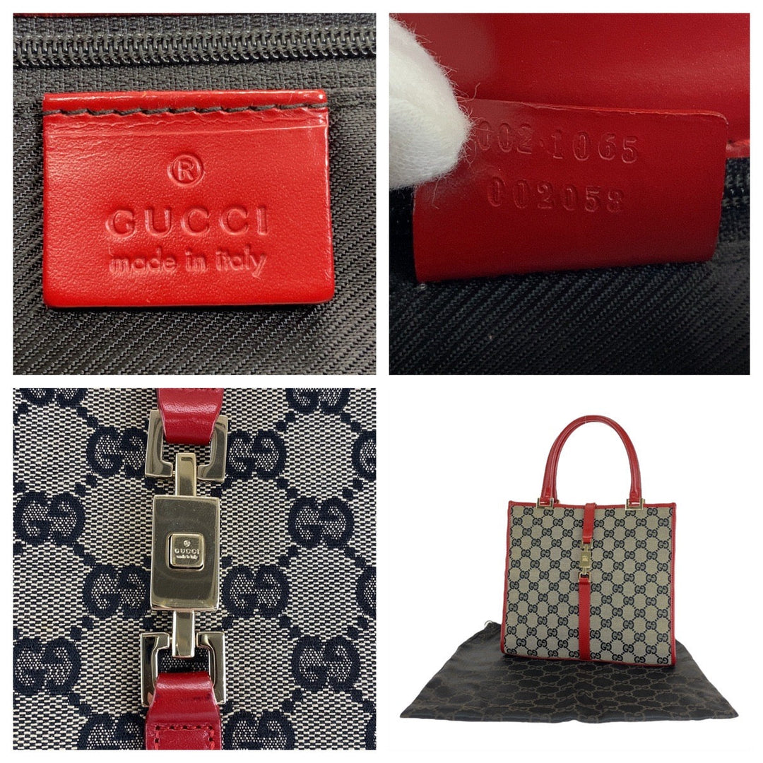 GUCCI Tote Bag 002 1065 GG canvas, leather Red gray Tote Bag handbag Jackie Women Used Authentic