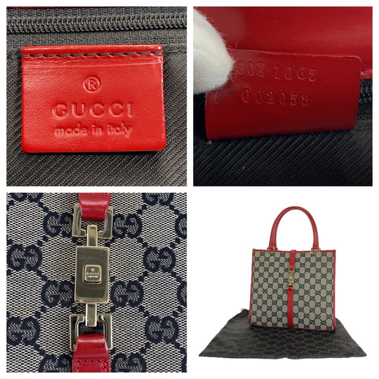 GUCCI Tote Bag 002 1065 GG canvas, leather Red gray Tote Bag handbag Jackie Women Used Authentic