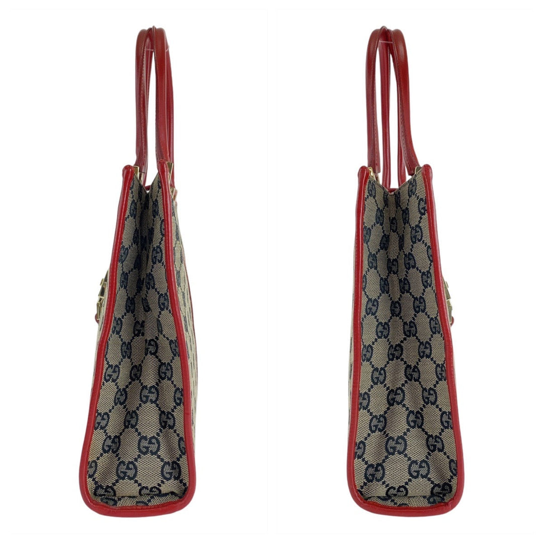 GUCCI Tote Bag 002 1065 GG canvas, leather Red gray Tote Bag handbag Jackie Women Used Authentic