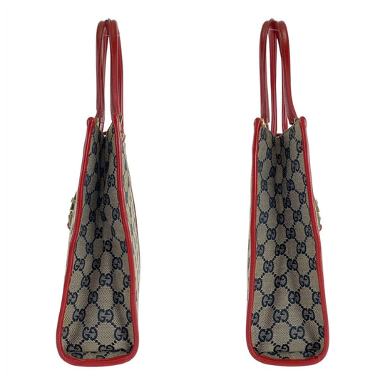 GUCCI Tote Bag 002 1065 GG canvas, leather Red gray Tote Bag handbag Jackie Women Used Authentic