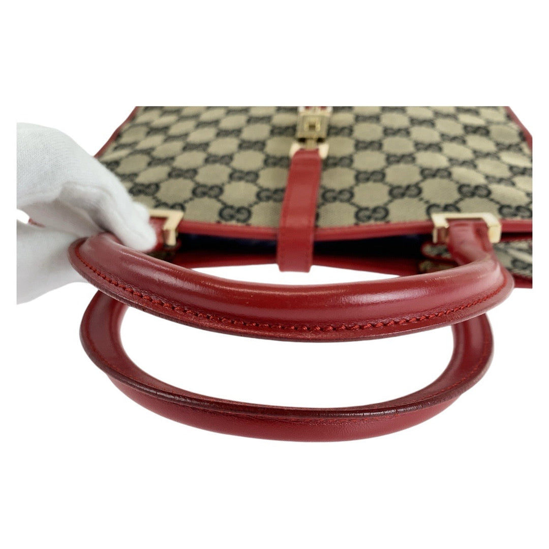 GUCCI Tote Bag 002 1065 GG canvas, leather Red gray Tote Bag handbag Jackie Women Used Authentic