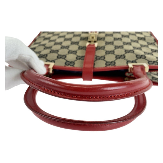 GUCCI Tote Bag 002 1065 GG canvas, leather Red gray Tote Bag handbag Jackie Women Used Authentic