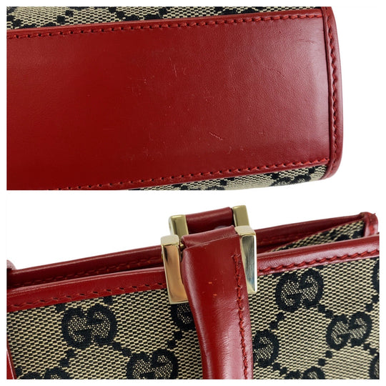 GUCCI Tote Bag 002 1065 GG canvas, leather Red gray Tote Bag handbag Jackie Women Used Authentic