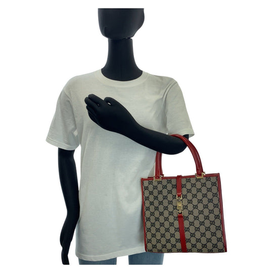 GUCCI Tote Bag 002 1065 GG canvas, leather Red gray Tote Bag handbag Jackie Women Used Authentic
