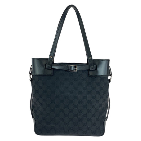 GUCCI Tote Bag 107757 GG canvas, leather Black Silver Metal Tote Bag Shoulder Bag Women Used Authentic