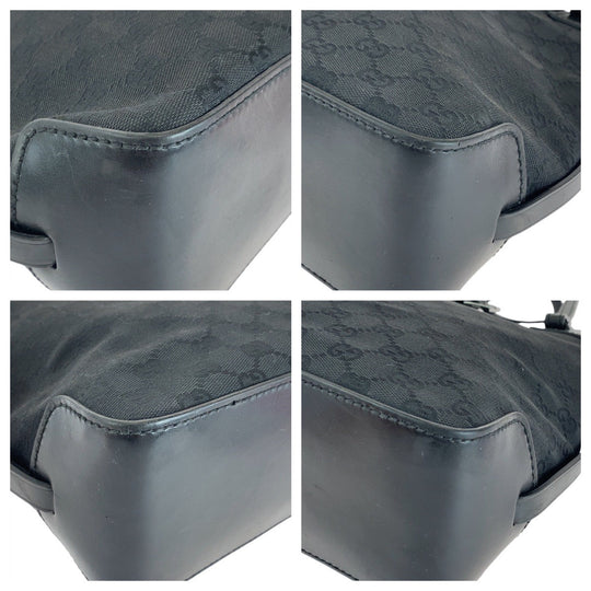 GUCCI Tote Bag 107757 GG canvas, leather Black Silver Metal Tote Bag Shoulder Bag Women Used Authentic