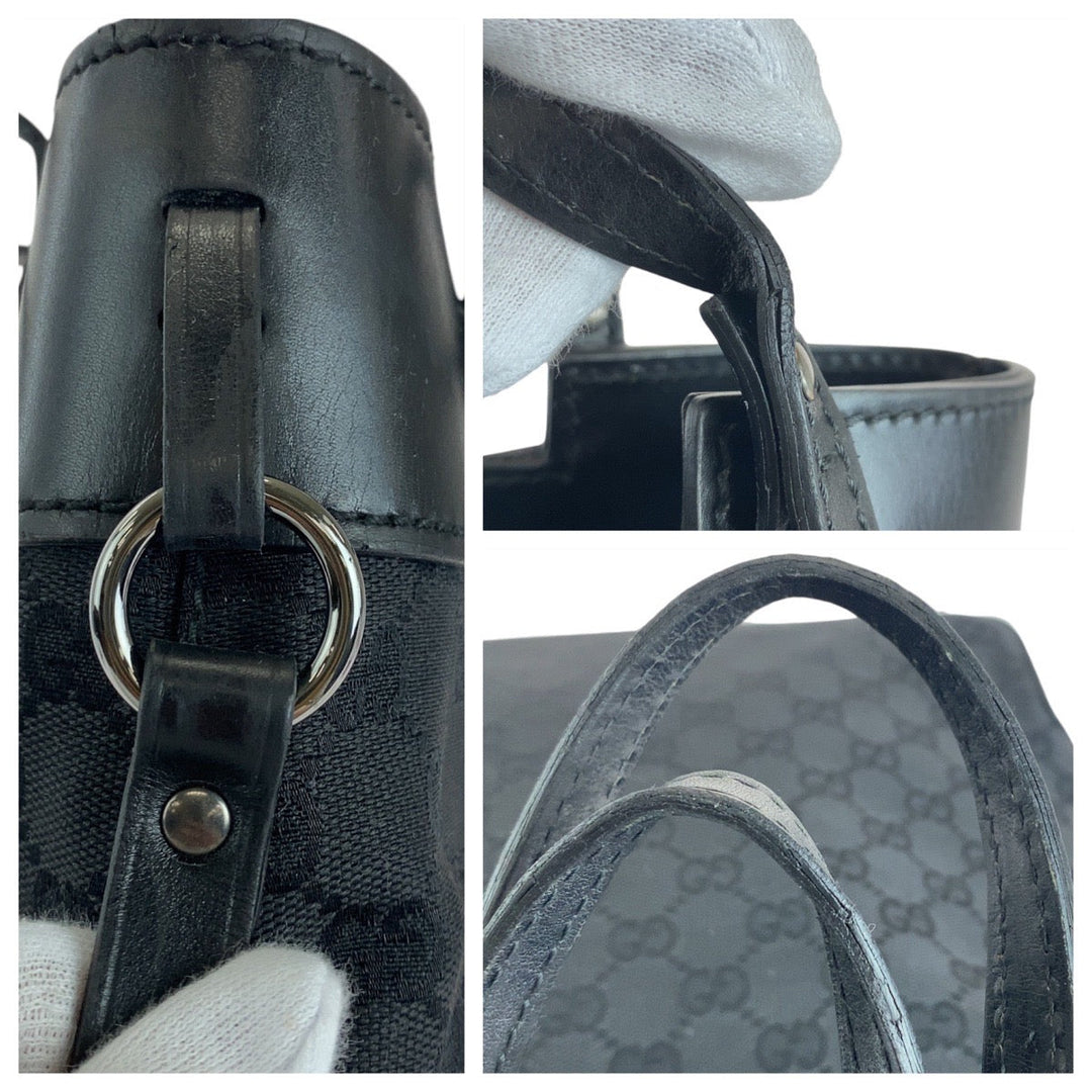 GUCCI Tote Bag 107757 GG canvas, leather Black Silver Metal Tote Bag Shoulder Bag Women Used Authentic