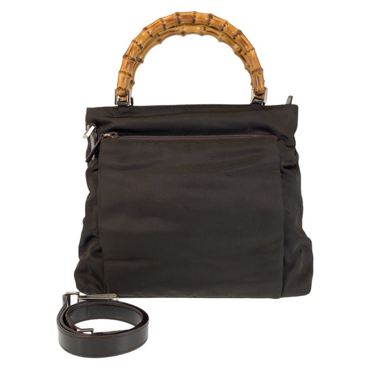 GUCCI Handbag 002 2058 0508 5 Nylon, Bamboo Brown Silver Metal Handbag Shoulder Bag 2way Bamboo Women Used Authentic
