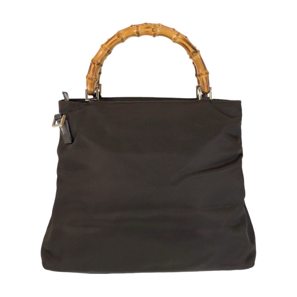 GUCCI Handbag 002 2058 0508 5 Nylon, Bamboo Brown Silver Metal Handbag Shoulder Bag 2way Bamboo Women Used Authentic