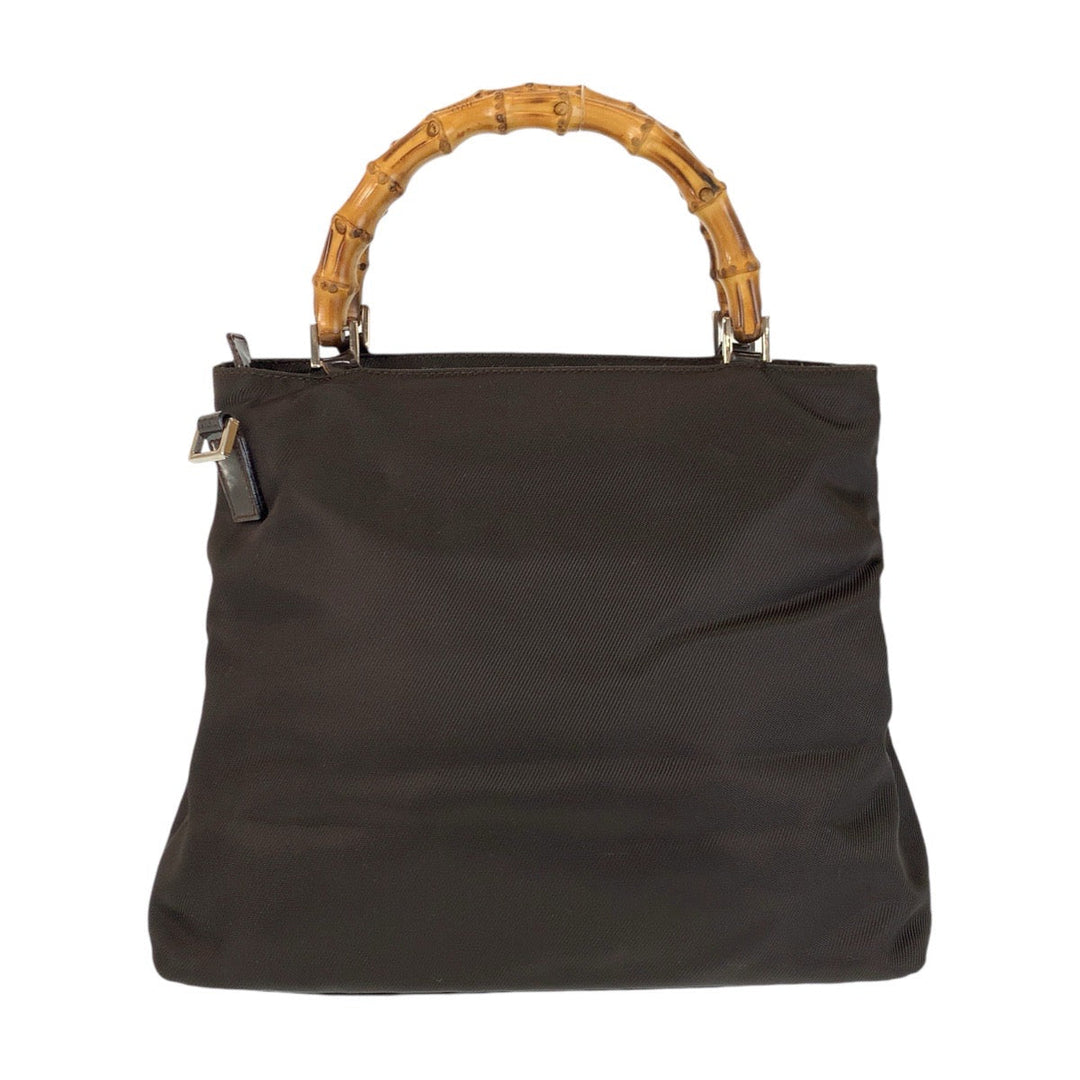 GUCCI Handbag 002 2058 0508 5 Nylon, Bamboo Brown Silver Metal Handbag Shoulder Bag 2way Bamboo Women Used Authentic