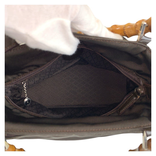 GUCCI Handbag 002 2058 0508 5 Nylon, Bamboo Brown Silver Metal Handbag Shoulder Bag 2way Bamboo Women Used Authentic