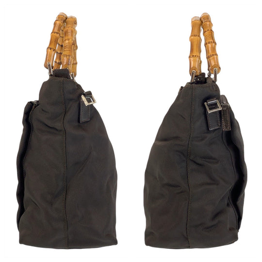 GUCCI Handbag 002 2058 0508 5 Nylon, Bamboo Brown Silver Metal Handbag Shoulder Bag 2way Bamboo Women Used Authentic