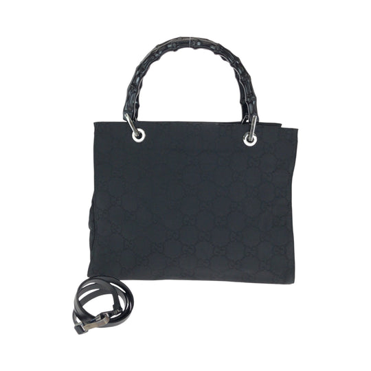 GUCCI Tote Bag 002 1015 GG canvas Black Silver Metal Tote Bag handbag Bamboo Women Used Authentic