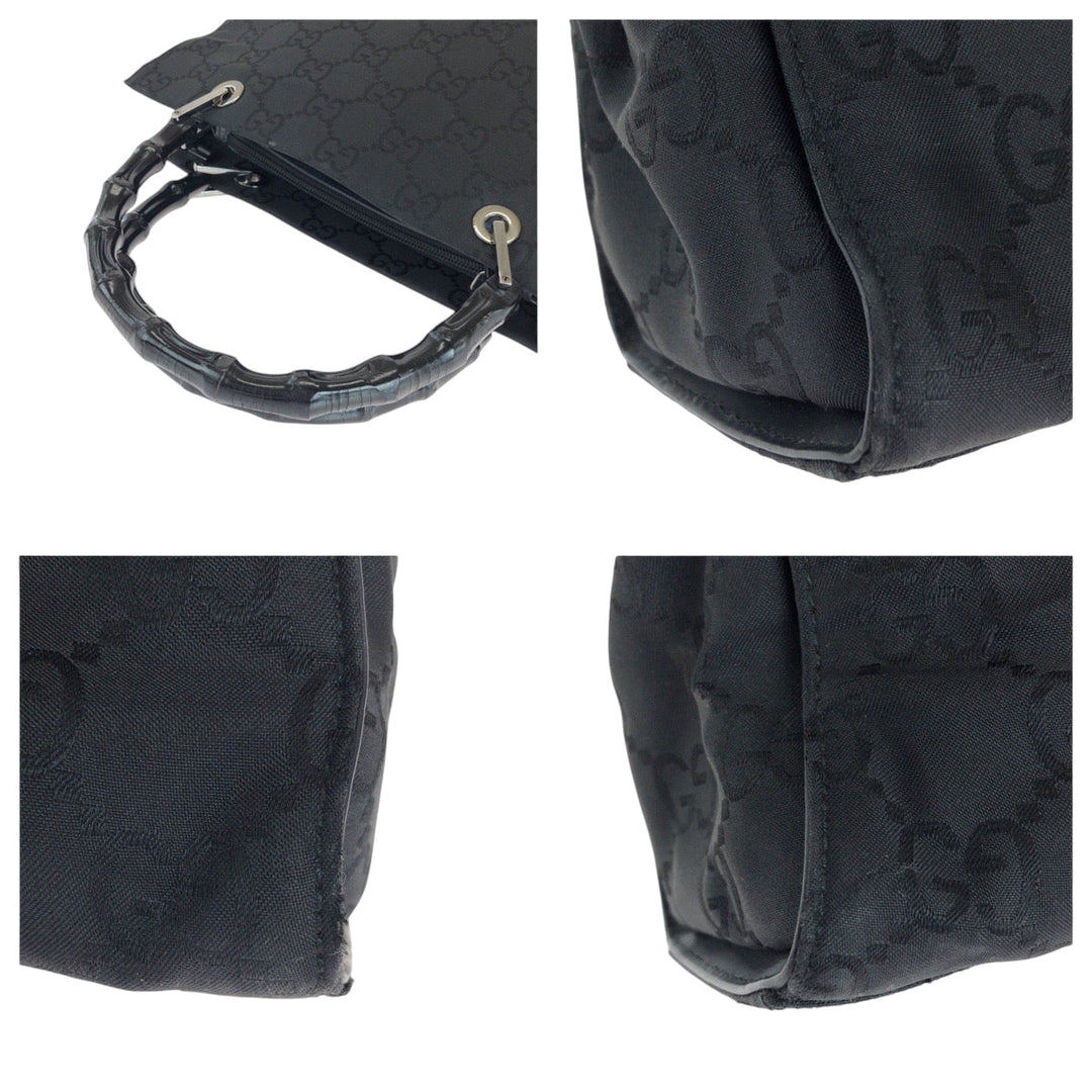 GUCCI Tote Bag 002 1015 GG canvas Black Silver Metal Tote Bag handbag Bamboo Women Used Authentic