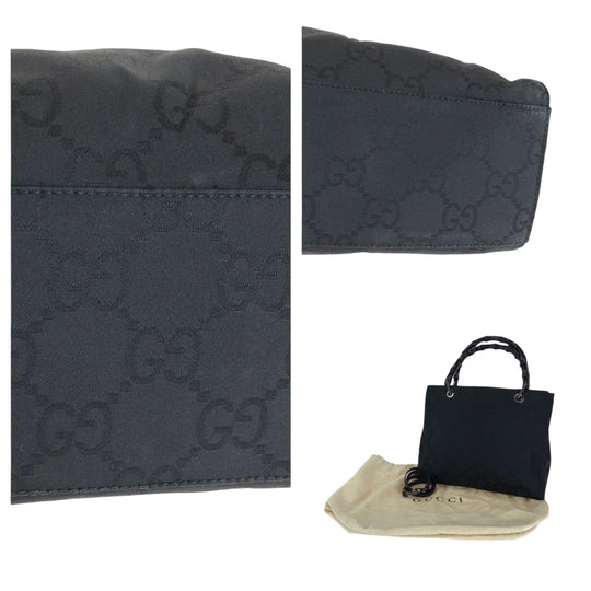 GUCCI Tote Bag 002 1015 GG canvas Black Silver Metal Tote Bag handbag Bamboo Women Used Authentic