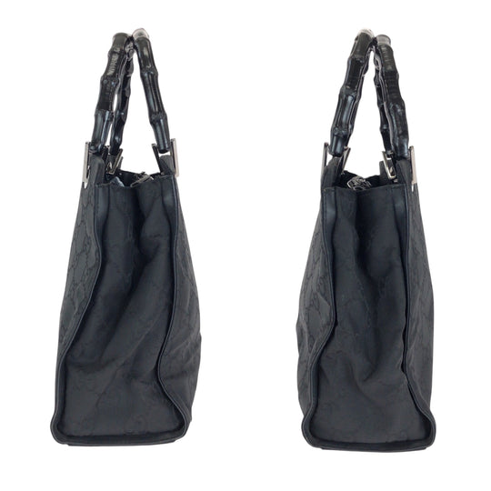 GUCCI Tote Bag 002 1015 GG canvas Black Silver Metal Tote Bag handbag Bamboo Women Used Authentic