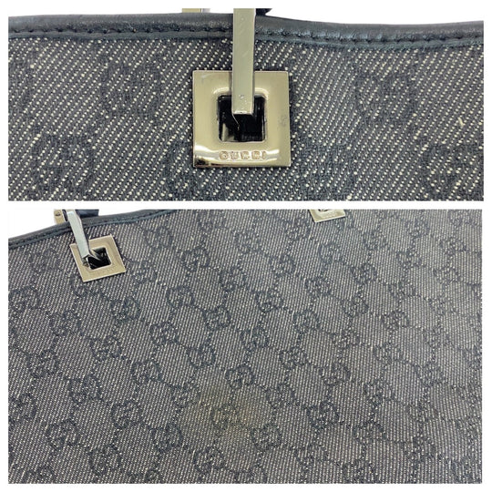 GUCCI Tote Bag 31243 GG canvas, leather BlackSilverMetal Tote Bag Shoulder Bag Women Used Authentic