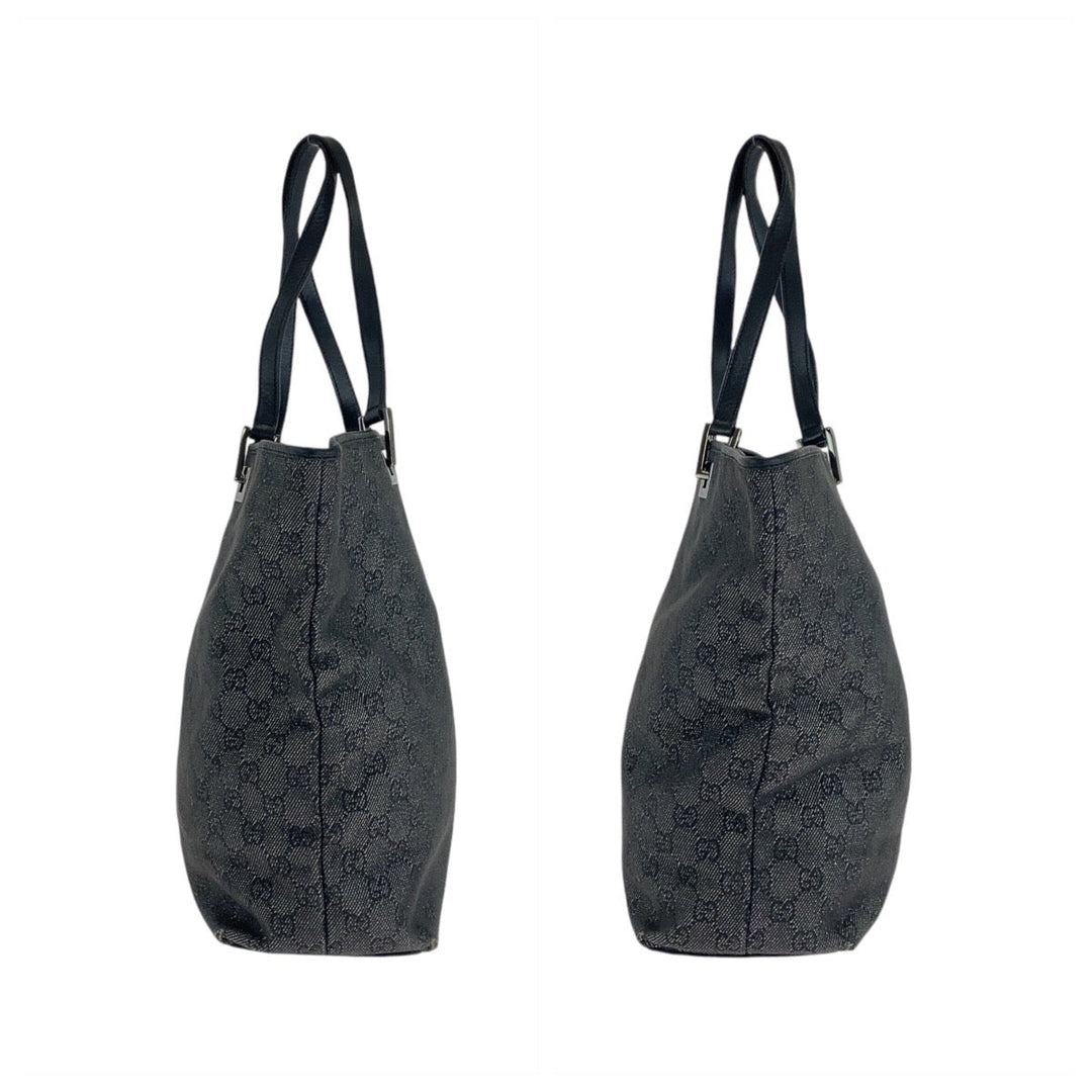 GUCCI Tote Bag 31243 GG canvas, leather BlackSilverMetal Tote Bag Shoulder Bag Women Used Authentic