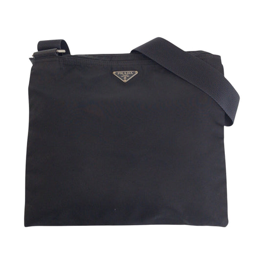 PRADA Shoulder Bag Nylon BlackSilverMetal Crossbody Shoulder Bag Test Triangle With logo Women Used Authentic