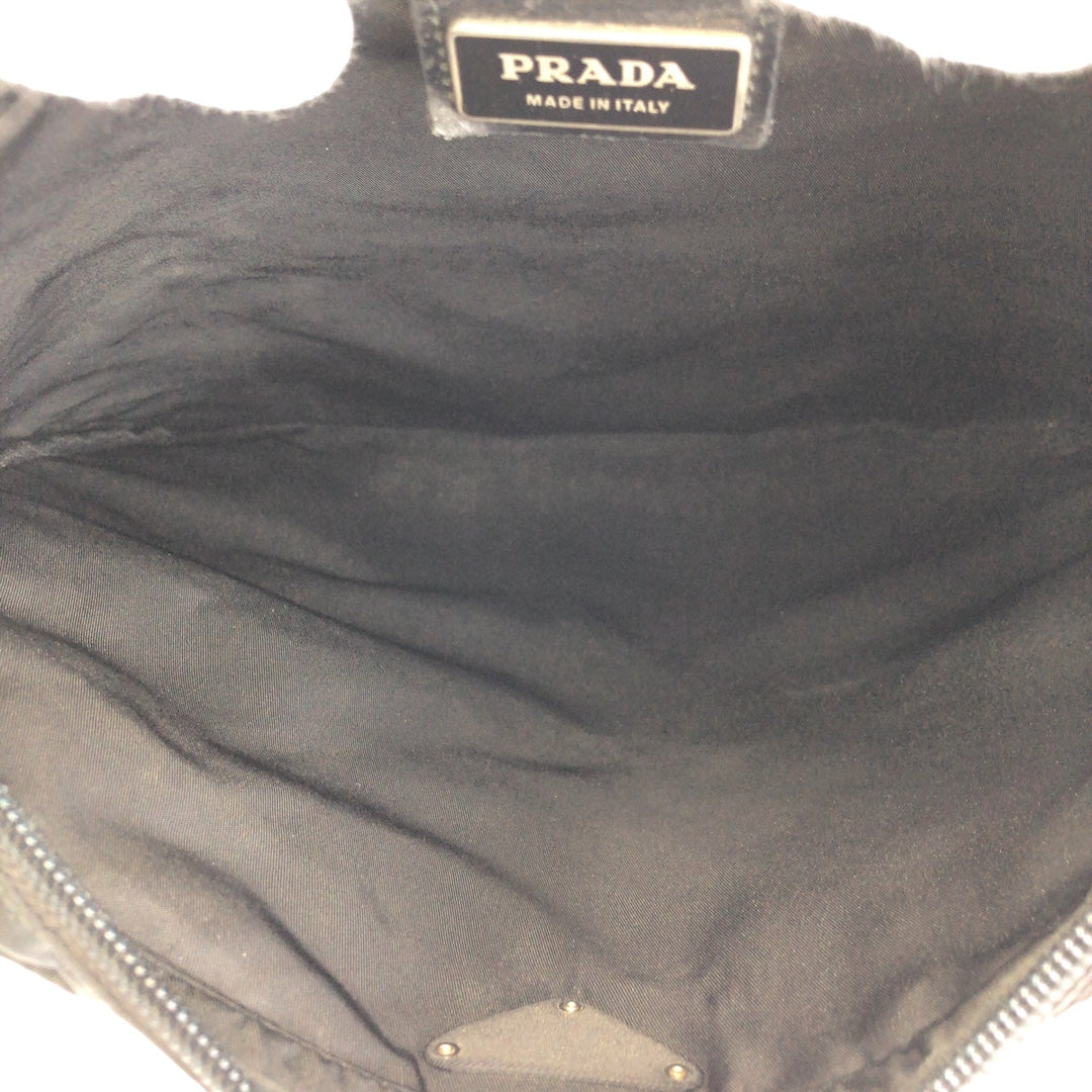 PRADA Shoulder Bag Nylon BlackSilverMetal Crossbody Shoulder Bag Test Triangle With logo Women Used Authentic