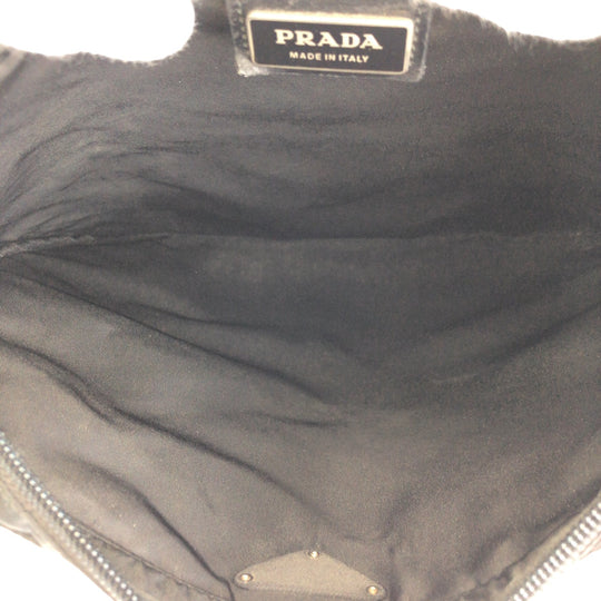 PRADA Shoulder Bag Nylon BlackSilverMetal Crossbody Shoulder Bag Test Triangle With logo Women Used Authentic