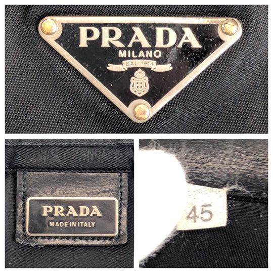 PRADA Shoulder Bag Nylon BlackSilverMetal Crossbody Shoulder Bag Test Triangle With logo Women Used Authentic