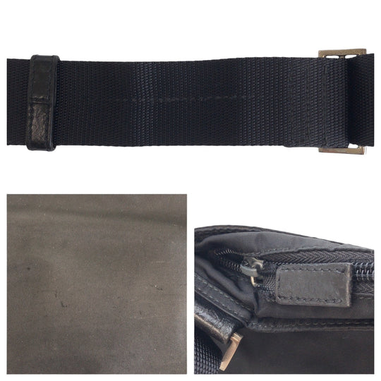 PRADA Shoulder Bag Nylon BlackSilverMetal Crossbody Shoulder Bag Test Triangle With logo Women Used Authentic