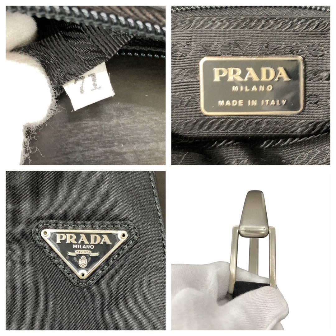 PRADA Shoulder Bag Nylon, Plastic BlackSilverMetal Test Triangle With logo Women Used Authentic