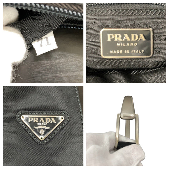 PRADA Shoulder Bag Nylon, Plastic BlackSilverMetal Test Triangle With logo Women Used Authentic