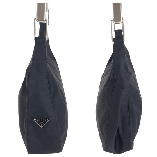 PRADA Shoulder Bag Nylon, Plastic BlackSilverMetal Test Triangle With logo Women Used Authentic