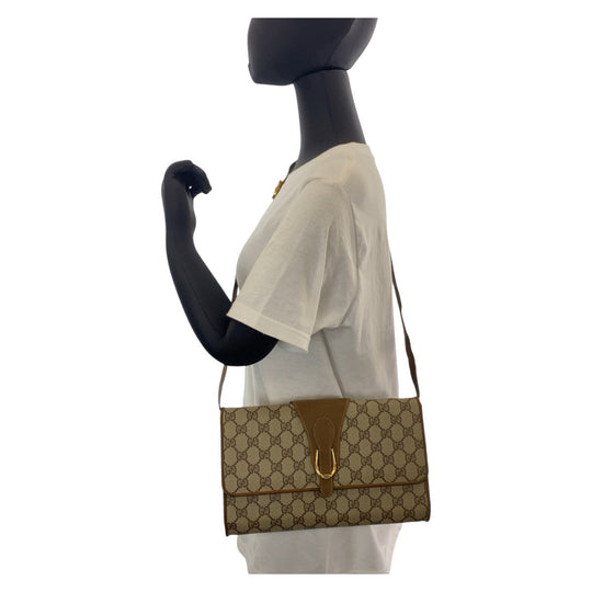GUCCI Shoulder Bag 904 02 050 GG Supreme canvas, leather Beige Gold Metal Crossbody Shoulder Bag Messenger Bag Old Gucci Women Used Authentic