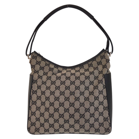 GUCCI Shoulder Bag 001 3766 GG canvas, leather Gray Black Silver Metal Shoulder Bag Women Used Authentic