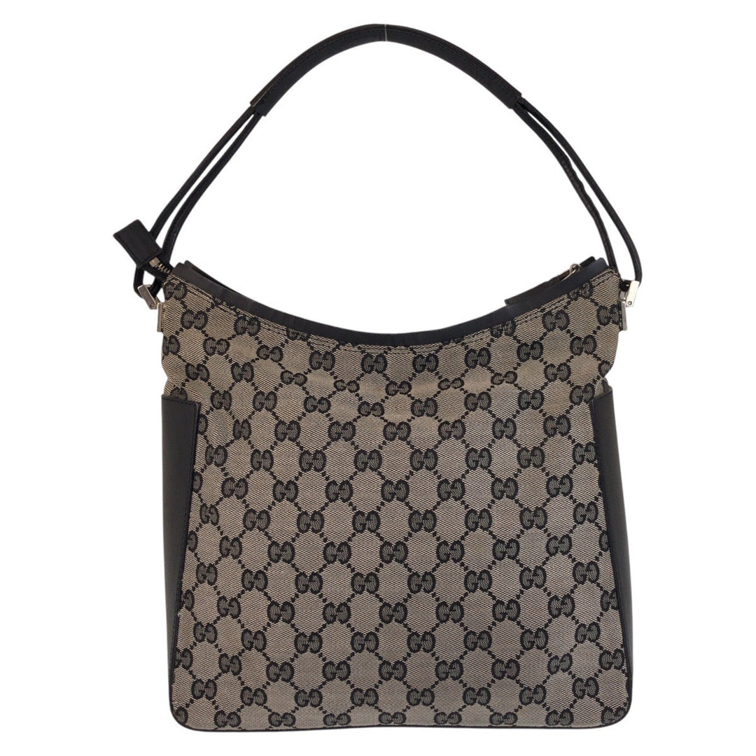 GUCCI Shoulder Bag 001 3766 GG canvas, leather Gray Black Silver Metal Shoulder Bag Women Used Authentic