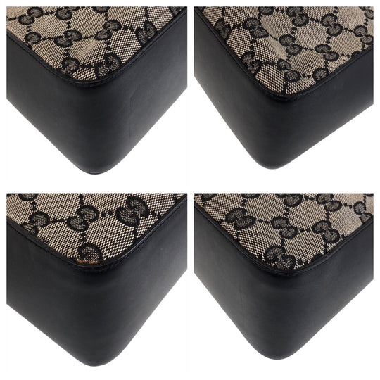 GUCCI Shoulder Bag 001 3766 GG canvas, leather Gray Black Silver Metal Shoulder Bag Women Used Authentic