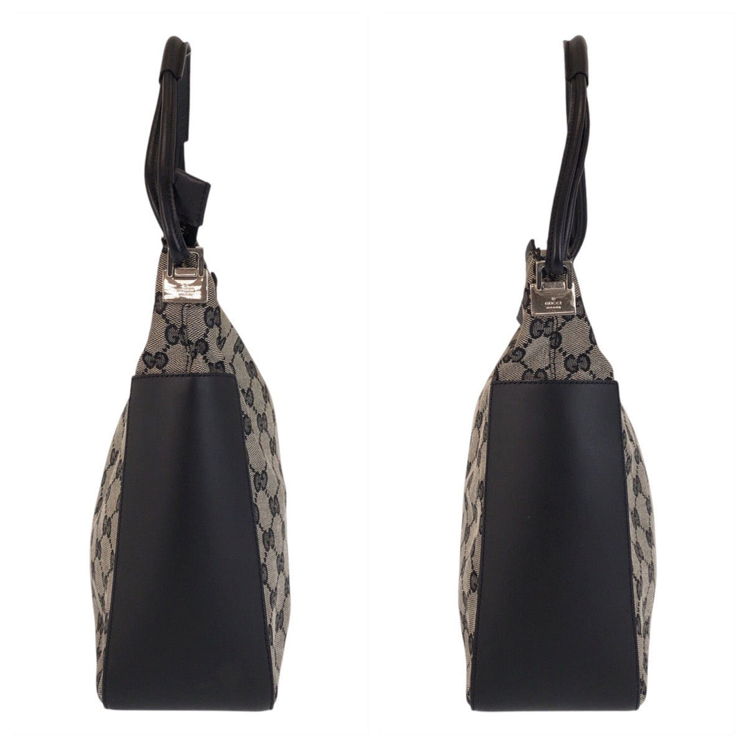 GUCCI Shoulder Bag 001 3766 GG canvas, leather Gray Black Silver Metal Shoulder Bag Women Used Authentic