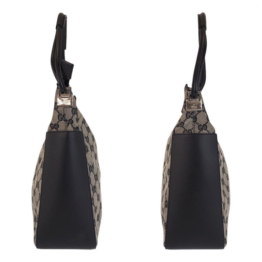GUCCI Shoulder Bag 001 3766 GG canvas, leather Gray Black Silver Metal Shoulder Bag Women Used Authentic