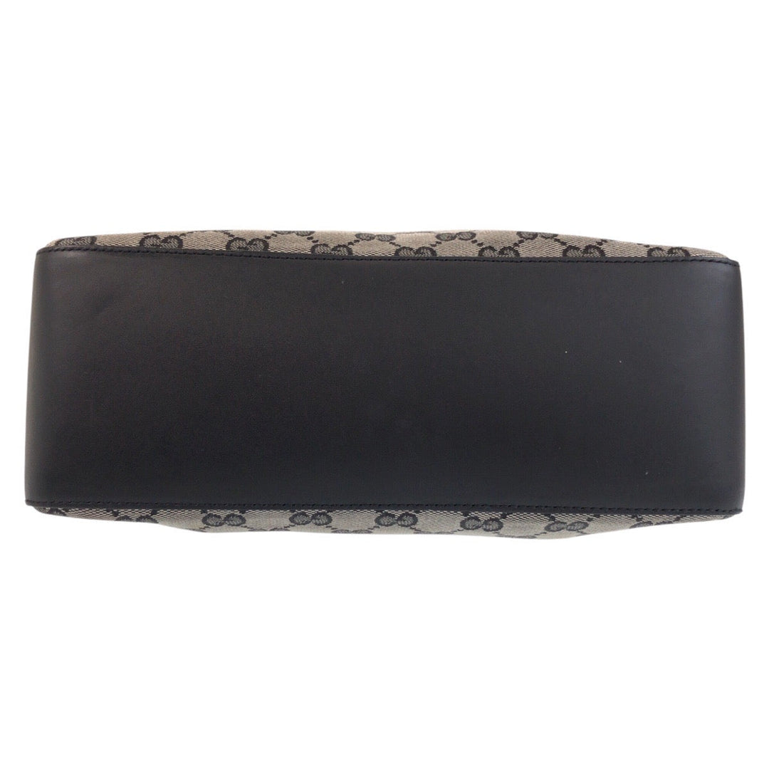 GUCCI Shoulder Bag 001 3766 GG canvas, leather Gray Black Silver Metal Shoulder Bag Women Used Authentic