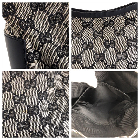 GUCCI Shoulder Bag 001 3766 GG canvas, leather Gray Black Silver Metal Shoulder Bag Women Used Authentic