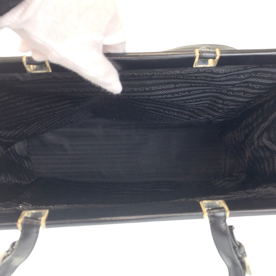 PRADA Tote Bag canvas BlackSilverMetal Tote Bag Shoulder Bag Triangle With logo Women Used Authentic