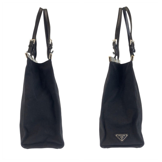 PRADA Tote Bag canvas BlackSilverMetal Tote Bag Shoulder Bag Triangle With logo Women Used Authentic