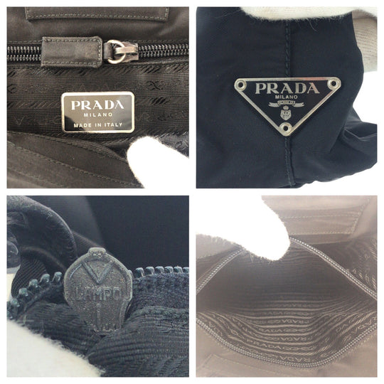 PRADA Shoulder Bag Nylon, Plastic BlackSilverMetal Test Triangle With logo Women Used Authentic