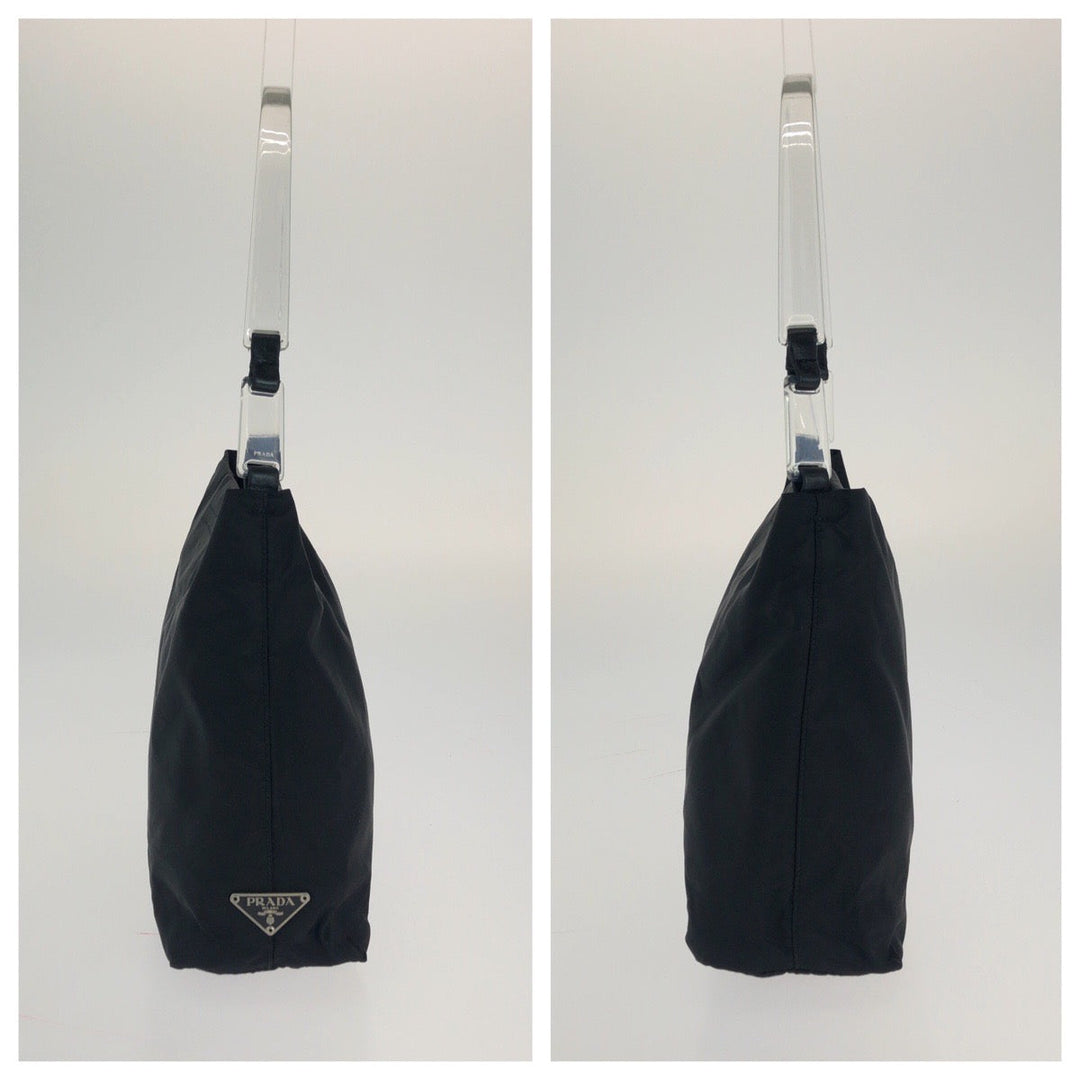 PRADA Shoulder Bag Nylon, Plastic BlackSilverMetal Test Triangle With logo Women Used Authentic