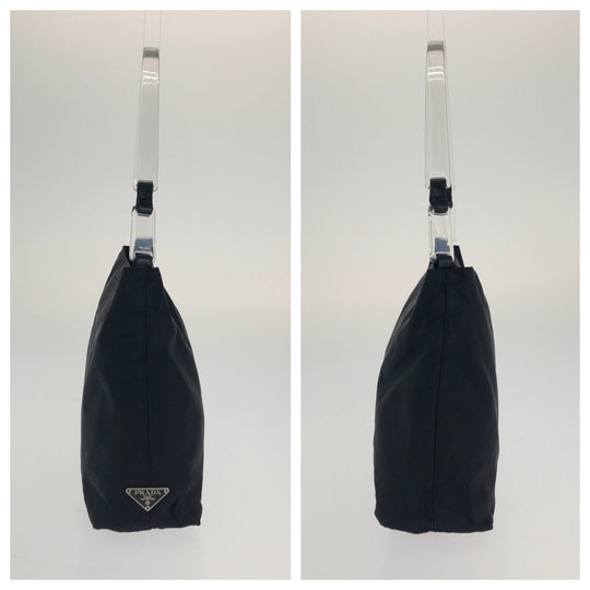 PRADA Shoulder Bag Nylon, Plastic BlackSilverMetal Test Triangle With logo Women Used Authentic